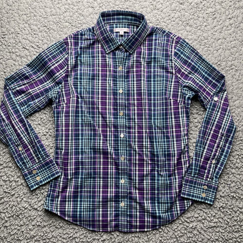 Peter Millar Button Up Shirt Womens M Plaid Roll Tab Nylon Spandex Performance
